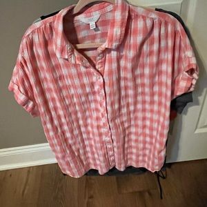 Pink  and white time tru shirt.